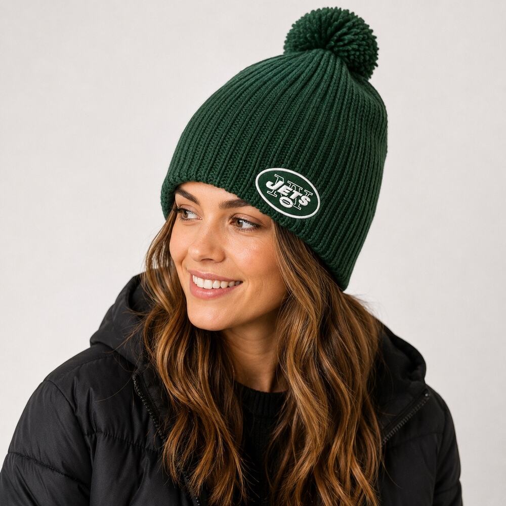 NFL PRO LINE | NWT New York Jets Ribbed Pom Beanie Dark Green White Knit Hat